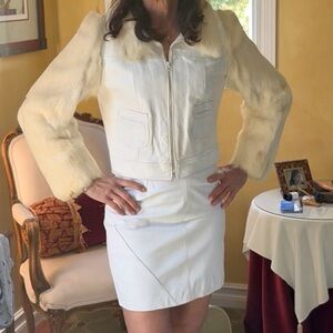 White Leather and Fur Skirt and Jacket Outfit